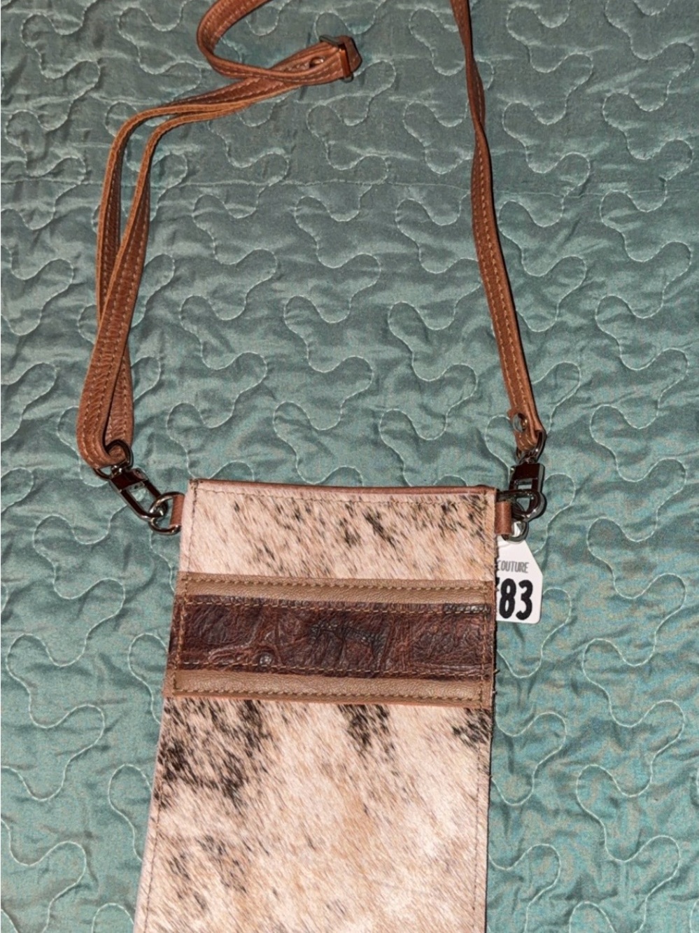 Cowhide and Leather Crossbody Bag in Brown and Tan